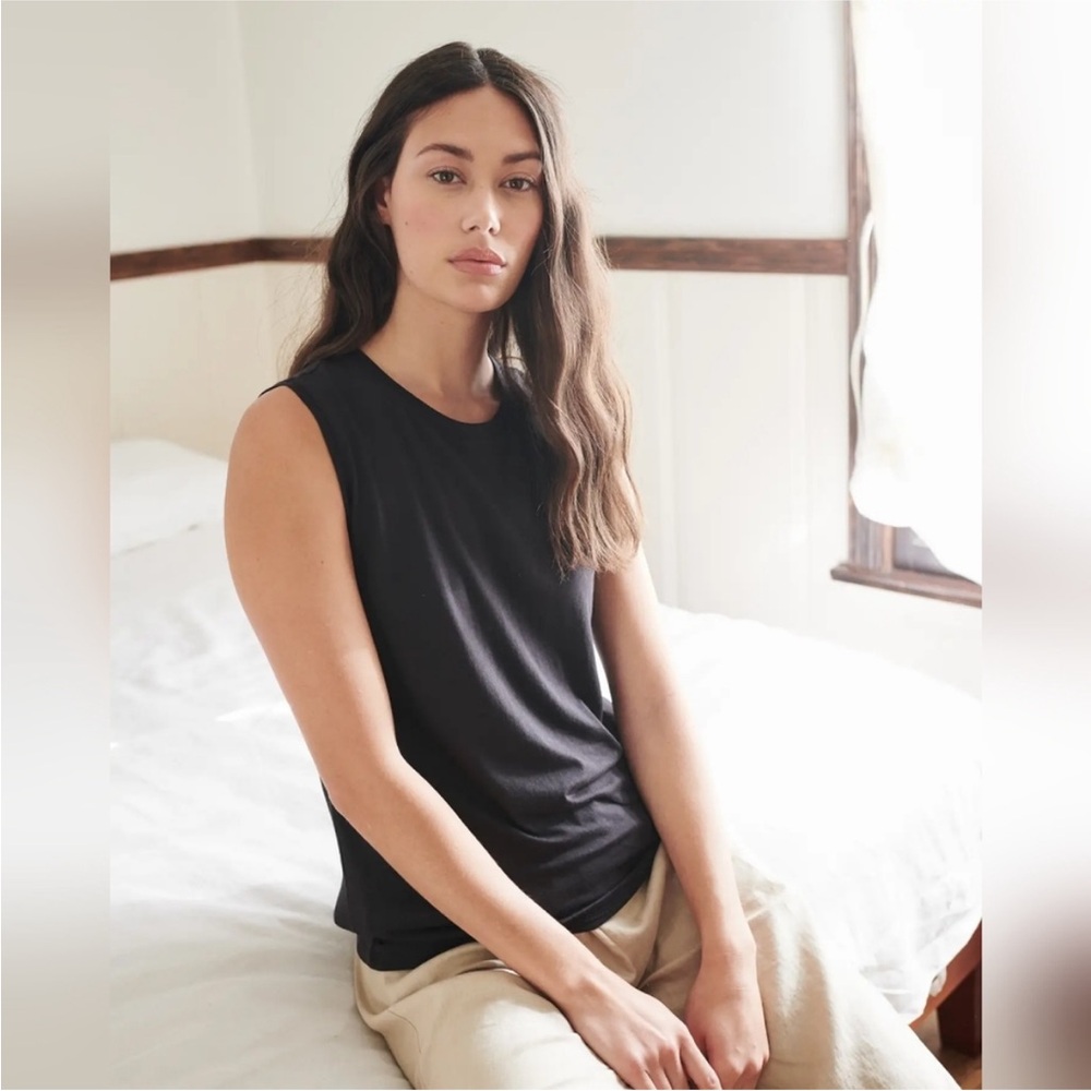 Quince Cotton Modal Muscle Tank T shirt Top Black Size XL